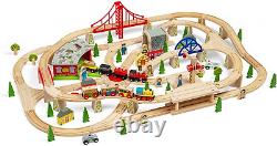 Rail 130Pc Freight Wooden Train Set Freight Kids Train Set with Storage Box, W