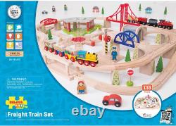 Rail 130Pc Freight Wooden Train Set Freight Kids Train Set with Storage Box, W