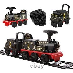 Ride on Train Toys Electric Train Set with Track 2 Seaters Cargo Car, Music, Li