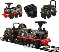 Ride on Train Toys Electric Train Set with Track 2 Seaters Cargo Car, Music, Light