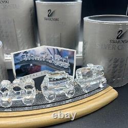 Swarovski Crystal Locomotion Complete Train Set With Wooden Track Boxes 7 Pieces