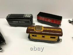 Vintage MARX Train Set with Locomotive, Track, Caboose, 2 Cars plus Key Works