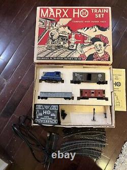 Vintage Marx HO Train Set #16850 Locomotive And Cars Track With Box Complete