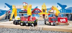 Wooden Track Train Set 54-Pieces Battery-Powered Engine 3 Cranes Bridge Tru