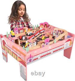 Wooden Train Set 75-Piece Play Set with Tracks, Vehicles, Buildings, Character