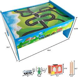 Wooden Train Set Table for Kids Deluxe Had Painted Wooden Set with Tracks and