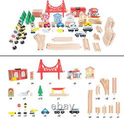 Wooden Train Set Table for Kids Deluxe Had Painted Wooden Set with Tracks and