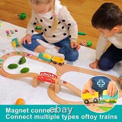 Wooden Train Set, Toddler Learning Toys 25 PCS Wooden Tracks, 22 Functions