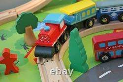 Wooden Train Set with Table 90 Pieces Wooden Kids Activity Toy Table Playset 3+