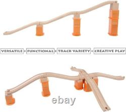 Wooden Train Track Set 110 Pcs, Stackable Track-Risers
