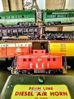 1955 Penn Ligne Allemande Ho Np Freight Train Set Complet Avec Track & # 5505 Air Horn