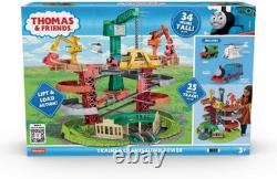 Ensemble de Piste de Jouet Multi-Niveau, Super Tour de Trains et Grues, 76 cm de Haut avec 3 Personnages