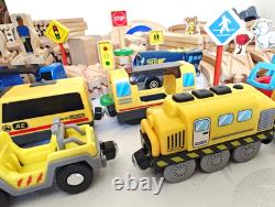 Ensemble de chemin de fer en bois 140+ pièces compatible Brio avec rails et trains (s2)