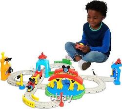Ensemble de rails de train RC Mickey Mouse Disney Junior pour enfants de 3 ans et plus - Nouveau jouet amusant avec télécommande