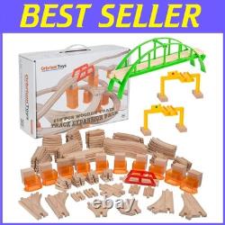 Ensemble de rails de train en bois 110 pièces, supports de rails empilables