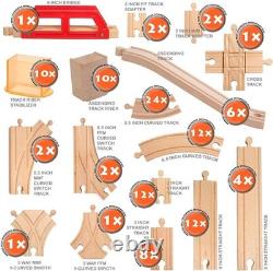 Ensemble de rails de train en bois 110 pièces, supports de rails empilables