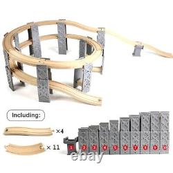 Ensemble de rails de train en bois 9-26 PCS avec piliers de pont, jouets éducatifs pour enfants