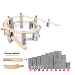 Ensemble de rails de train en bois 9-26 PCS avec piliers de pont, jouets éducatifs pour enfants