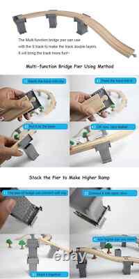 Ensemble de rails de train en bois 9-26 PCS avec piliers de pont, jouets éducatifs pour enfants