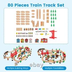 Ensemble de table en bois de train pour tout-petits de 80 pièces - Table réversible 2 en 1, cadeau pour enfants