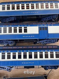 Ensemble de train Bachmann Blue Comet Atlantic City G Scale avec locomotive Halley Temple et charbon