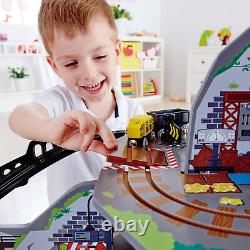 Ensemble de train Hape Railway Mighty Mountain - Jeu multi-niveaux avec grue, convoyeur