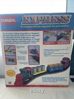 Ensemble de train Locomotive Express PLAYSKOOL 1988, fonctionnel + pack de rails, tous deux dans leur boîte.