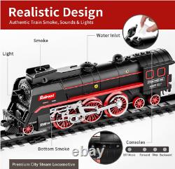 Ensemble de train à vapeur électrique avec fumée, son et phares fonctionnels, 4 voies de pose