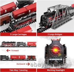 Ensemble de train à vapeur électrique avec fumée, son et phares fonctionnels, 4 voies de pose