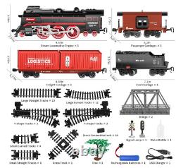 Ensemble de train à vapeur électrique avec fumée, son et phares fonctionnels, 4 voies de pose