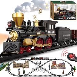 Ensemble de train à vapeur télécommandé 2024 rechargeable par USB avec lumière, son, pistes et puzzles