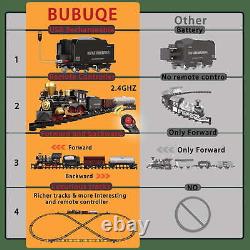 Ensemble de train à vapeur télécommandé 2024 rechargeable par USB avec lumière, son, pistes et puzzles