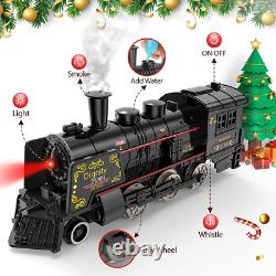 Ensemble de train de Noël en alliage métallique avec locomotive à fumée, sons, lumières et rails.