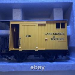 Ensemble de train électrique LGB 92770 3 voitures Lake George & Boulder avec voie supplémentaire boîte ouverte