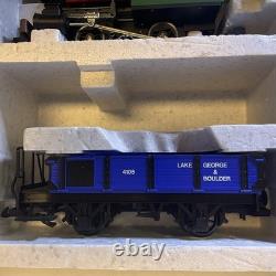 Ensemble de train électrique LGB 92770 3 voitures Lake George & Boulder avec voie supplémentaire boîte ouverte