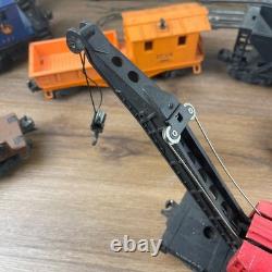 Ensemble de train électrique Lionel, lot locomotive bleue, grue rouge Jersey Central avec rails