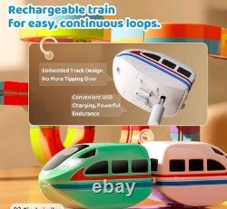 Ensemble de train électrique avec circuit flexible à gravité défiant les layouts 3D motorisés