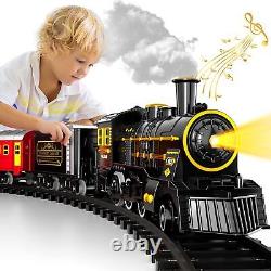 Ensemble de train électrique avec locomotive à vapeur, voitures, wagons et rails, Tra