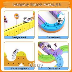 Ensemble de train électrique avec pistes de course flexibles magiques en 3D pour enfants, piste de voiture de course