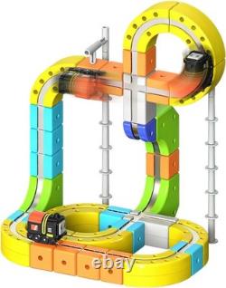 Ensemble de train électrique pour enfants, 105 pièces, kits de construction de pistes 3D DIY avec traîneau
