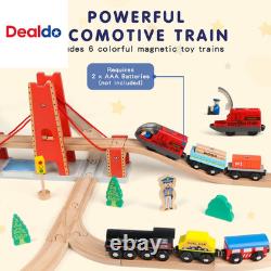 Ensemble de train en bois 121PCS avec sac de rangement - Ensemble de circuit de train en bois de la ville portuaire animée