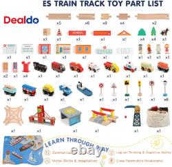 Ensemble de train en bois 121PCS avec sac de rangement - Ensemble de circuit de train en bois de la ville portuaire animée