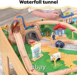 Ensemble de train en bois Kidkraft Waterfall Mountain avec table et 120 pièces, 3 rangements