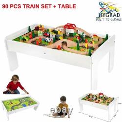 Ensemble de train en bois avec table 90 pièces Jouet d'activité en bois pour enfants Table de jeu 3+