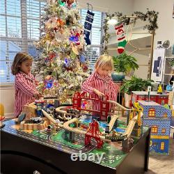 Ensemble de train en bois pour enfants avec table d'activités, accessoires et tiroir de rangement