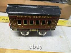 Ensemble de train en fonte American Flyer Empire Express à remontage par vent en 3 pièces, fonctionne comme un antique