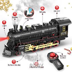 Ensemble de train télécommandé avec voies de Noël, trains fumants, sifflet et lumières