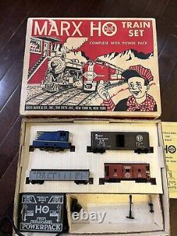 Ensemble de trains HO Marx Vintage n°16850 - Locomotive, wagons et rails avec boîte complète