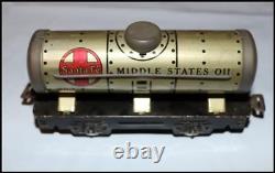 Ensemble de trains Marx vintage Stream Line 3987 avec locomotive électrique à vapeur, wagons, rails et boîte.