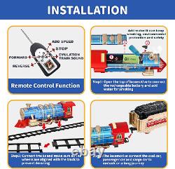 Ensemble de trains télécommandés de Noël avec rails, trains fumigènes, sifflets et lumières